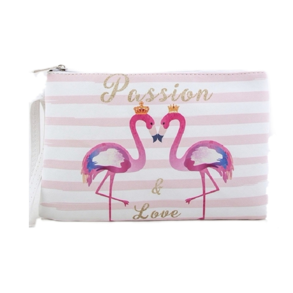 Flamingo Wristlet Pink and White Striped